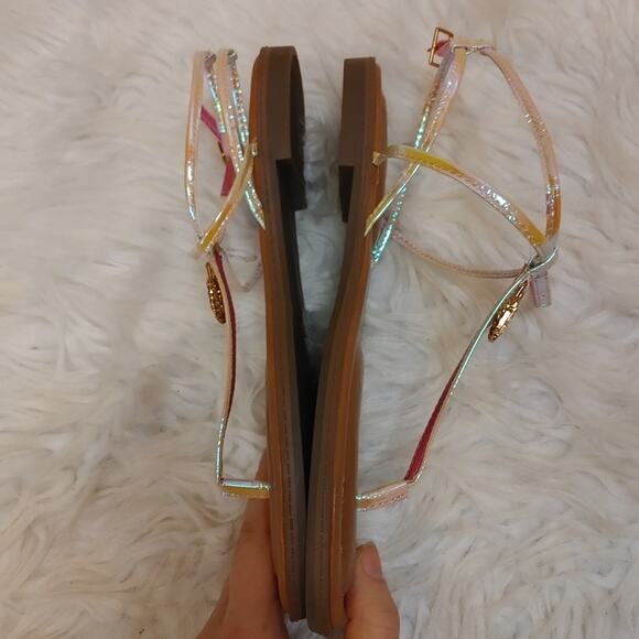 Tommy Hilfiger Iridescent Size 7.5 Pink Sandals Cushion Flats Summer Shiny - Picture 4 of 7